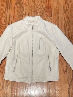 Levi Strauss Cream Faux/Vegan Leather Bomber Jacket, Zip Front